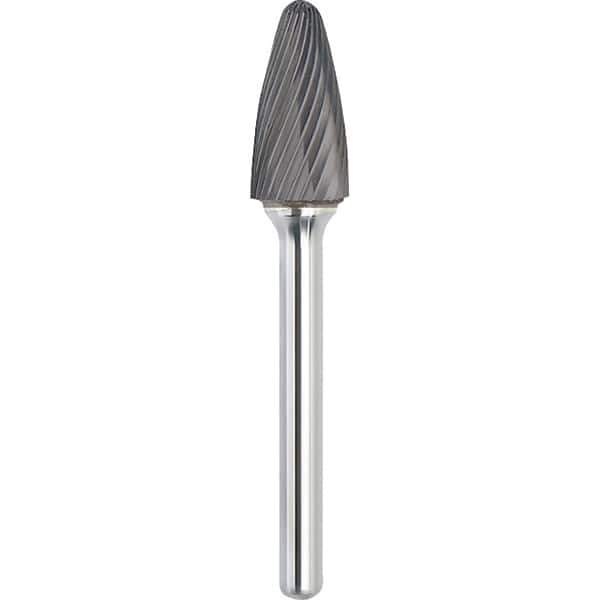 Made in USA - 3/4" Cut Diam, 3/8" Shank Diam, Tree with Radius Head Single Cut Burr - Carbide, 1" LOC, 2-3/4" OAL - Exact Tool & Supply