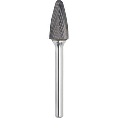 Made in USA - 3/4" Cut Diam, 1/4" Shank Diam, Tree with Radius Head Single Cut Burr - Carbide, 1-1/4" LOC, 3" OAL - Exact Tool & Supply