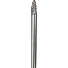 Made in USA - 3mm Cut Diam, 0.1181" Shank Diam, Tree with Radius Head Double Cut Burr - Carbide, 12.7mm LOC, 75mm OAL - Exact Tool & Supply