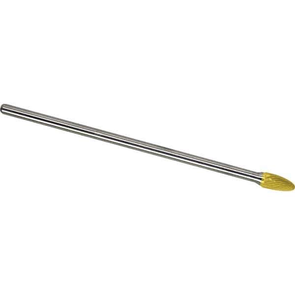 Made in USA - 1/2" Cut Diam, 1/4" Shank Diam, Tree with Radius Head Single Cut Burr - Carbide, 1" LOC, 7" OAL - Exact Tool & Supply