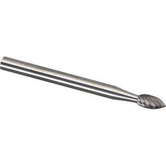 Made in USA - 6mm Cut Diam, 0.2362" Shank Diam, Flame Head Diamond Cut Burr - Carbide, 12.7mm LOC, 50mm OAL - Exact Tool & Supply
