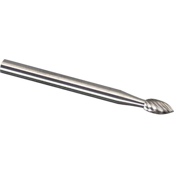 Made in USA - 1/4" Cut Diam, 1/4" Shank Diam, Flame Head Aluma Cut Burr - Carbide, 1/2" LOC, 2" OAL - Exact Tool & Supply