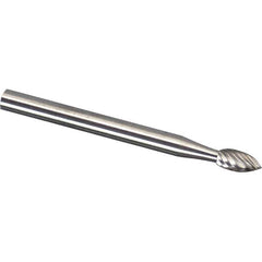 Made in USA - 3mm Cut Diam, 0.1181" Shank Diam, Flame Head Chipbreaker Cut Burr - Carbide, 6.3mm LOC, 38mm OAL - Exact Tool & Supply