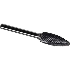 Made in USA - 3/4" Cut Diam, 1/4" Shank Diam, Flame Head Chipbreaker Cut Burr - Carbide, 1-5/8" LOC, 3-3/8" OAL - Exact Tool & Supply