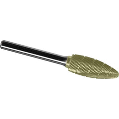 Made in USA - 1/4" Cut Diam, 1/4" Shank Diam, Flame Head Chipbreaker Cut Burr - Carbide, 1/2" LOC, 2" OAL - Exact Tool & Supply