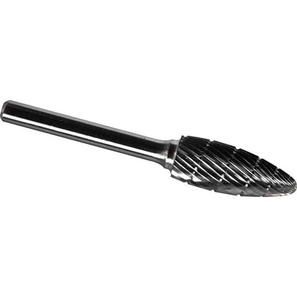 Made in USA - 1/2" Cut Diam, 0.2362" Shank Diam, Flame Head Chipbreaker Cut Burr - Carbide, 32mm LOC, 77mm OAL - Exact Tool & Supply