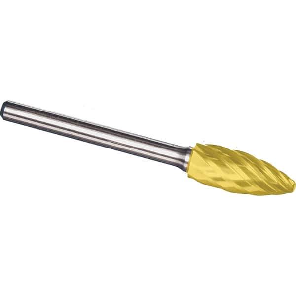 Made in USA - 1/2" Cut Diam, 1/4" Shank Diam, Flame Head Aluma Cut Burr - Carbide, 1-1/4" LOC, 3" OAL - Exact Tool & Supply