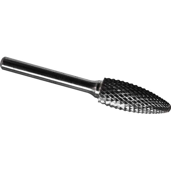 Made in USA - 16mm Cut Diam, 0.2362" Shank Diam, Flame Head Diamond Cut Burr - Carbide, 36mm LOC, 81mm OAL - Exact Tool & Supply