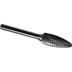 Made in USA - 8mm Cut Diam, 0.2362" Shank Diam, Flame Head Diamond Cut Burr - Carbide, 19mm LOC, 64mm OAL - Exact Tool & Supply