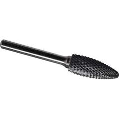 Made in USA - 5/16" Cut Diam, 1/4" Shank Diam, Flame Head Diamond Cut Burr - Carbide, 3/4" LOC, 2-1/2" OAL - Exact Tool & Supply
