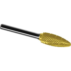 Made in USA - 1/4" Cut Diam, 1/4" Shank Diam, Flame Head Chipbreaker Cut Burr - Carbide, 1/2" LOC, 2" OAL - Exact Tool & Supply