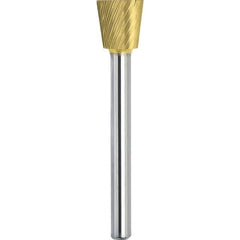 Made in USA - 1/4" Cut Diam, 1/8" Shank Diam, Inverted Cone Head Single Cut Burr - Carbide, 1/4" LOC, 1-3/4" OAL - Exact Tool & Supply