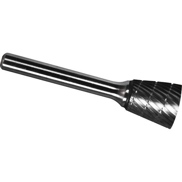 Made in USA - 6.3mm Cut Diam, 0.1181" Shank Diam, Inverted Cone Head Chipbreaker Cut Burr - Carbide, 6mm LOC, 44mm OAL - Exact Tool & Supply