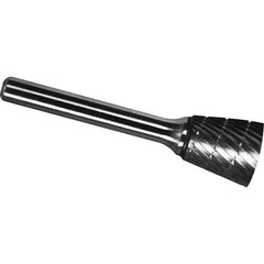 Made in USA - 1/4" Cut Diam, 1/8" Shank Diam, Inverted Cone Head Chipbreaker Cut Burr - Carbide, 1/4" LOC, 1-3/4" OAL - Exact Tool & Supply