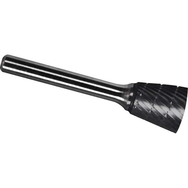 Made in USA - 9.5mm Cut Diam, 0.2362" Shank Diam, Inverted Cone Head Chipbreaker Cut Burr - Carbide, 9.5mm LOC, 54.5mm OAL - Exact Tool & Supply