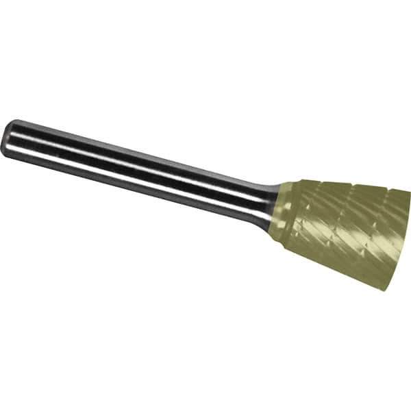 Made in USA - 1/8" Cut Diam, 1/8" Shank Diam, Inverted Cone Head Chipbreaker Cut Burr - Carbide, 3/16" LOC, 3" OAL - Exact Tool & Supply