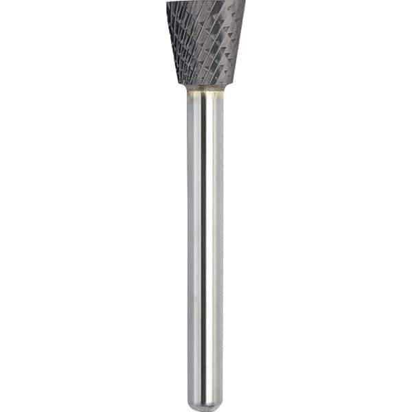 Made in USA - 3/4" Cut Diam, 1/4" Shank Diam, Inverted Cone Head Double Cut Burr - Carbide, 5/8" LOC, 2-3/8" OAL - Exact Tool & Supply
