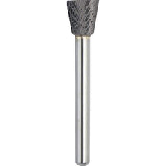 Made in USA - 3/4" Cut Diam, 1/4" Shank Diam, Inverted Cone Head Double Cut Burr - Carbide, 5/8" LOC, 2-3/8" OAL - Exact Tool & Supply