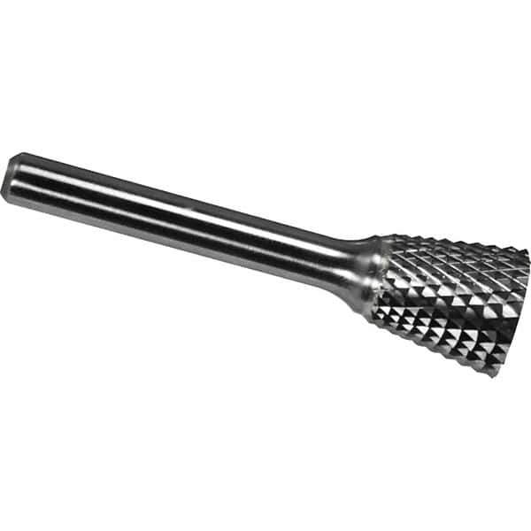 Made in USA - 6.3mm Cut Diam, 0.1181" Shank Diam, Inverted Cone Head Diamond Cut Burr - Carbide, 6mm LOC, 44mm OAL - Exact Tool & Supply