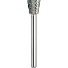Made in USA - 5/8" Cut Diam, 1/4" Shank Diam, Inverted Cone Head Double Cut Burr - Carbide, 5/8" LOC, 2-3/8" OAL - Exact Tool & Supply