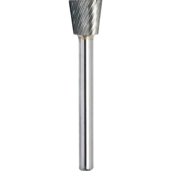 Made in USA - 6.3mm Cut Diam, 0.1181" Shank Diam, Inverted Cone Head Single Cut Burr - Carbide, 6mm LOC, 44mm OAL - Exact Tool & Supply