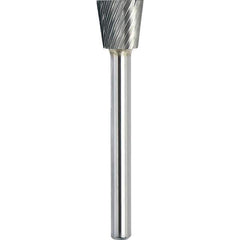 Made in USA - 6.3mm Cut Diam, 0.1181" Shank Diam, Inverted Cone Head Single Cut Burr - Carbide, 6mm LOC, 44mm OAL - Exact Tool & Supply