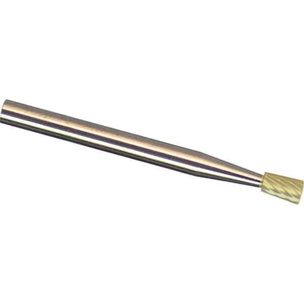 Made in USA - 1/4" Cut Diam, 1/4" Shank Diam, Inverted Cone Head Aluma Cut Burr - Carbide, 5/16" LOC, 2" OAL - Exact Tool & Supply