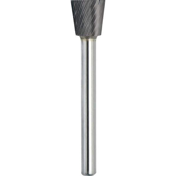 Made in USA - 6.3mm Cut Diam, 0.1181" Shank Diam, Inverted Cone Head Single Cut Burr - Carbide, 6mm LOC, 44mm OAL - Exact Tool & Supply
