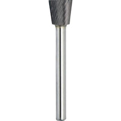 Made in USA - 1/4" Cut Diam, 1/8" Shank Diam, Inverted Cone Head Single Cut Burr - Carbide, 1/4" LOC, 1-3/4" OAL - Exact Tool & Supply