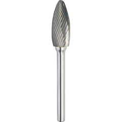 Made in USA - 1/2" Cut Diam, 0.2362" Shank Diam, Flame Head Single Cut Burr - Carbide, 32mm LOC, 77mm OAL - Exact Tool & Supply