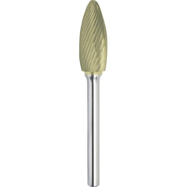 Made in USA - 16mm Cut Diam, 0.2362" Shank Diam, Flame Head Single Cut Burr - Carbide, 36mm LOC, 81mm OAL - Exact Tool & Supply