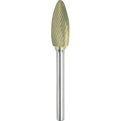 Made in USA - 5/8" Cut Diam, 1/4" Shank Diam, Flame Head Single Cut Burr - Carbide, 1-7/16" LOC, 3-3/16" OAL - Exact Tool & Supply
