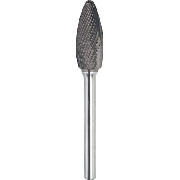 Made in USA - 16mm Cut Diam, 0.2362" Shank Diam, Flame Head Single Cut Burr - Carbide, 36mm LOC, 81mm OAL - Exact Tool & Supply