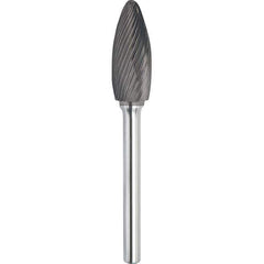 Made in USA - 16mm Cut Diam, 0.2362" Shank Diam, Flame Head Single Cut Burr - Carbide, 36mm LOC, 81mm OAL - Exact Tool & Supply
