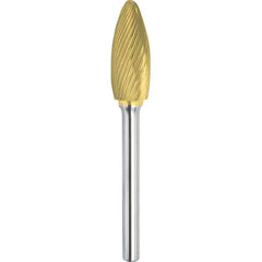 Made in USA - 16mm Cut Diam, 0.2362" Shank Diam, Flame Head Single Cut Burr - Carbide, 36mm LOC, 81mm OAL - Exact Tool & Supply