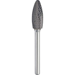 Made in USA - 3/4" Cut Diam, 1/4" Shank Diam, Flame Head Double Cut Burr - Carbide, 1-5/8" LOC, 3-3/8" OAL - Exact Tool & Supply