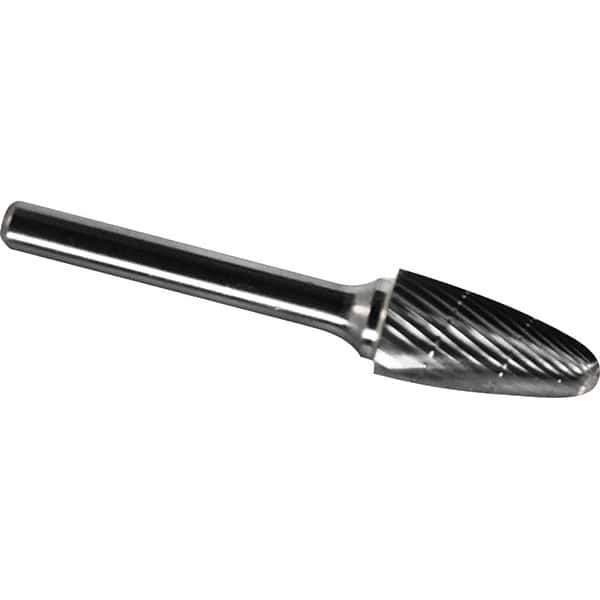 Made in USA - 9.5mm Cut Diam, 0.2362" Shank Diam, Tree with Radius Head Chipbreaker Cut Burr - Carbide, 19mm LOC, 64mm OAL - Exact Tool & Supply