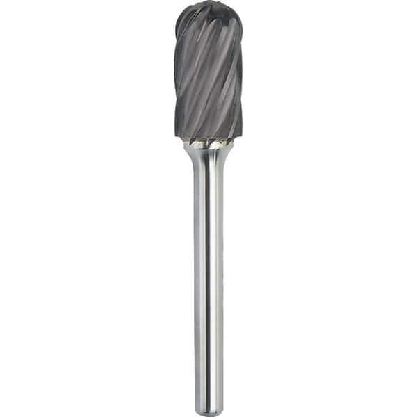 Made in USA - 1/2" Cut Diam, 1/4" Shank Diam, Cylinder with Radius Head Aluma Cut Burr - Carbide, 1" LOC, 2-3/4" OAL - Exact Tool & Supply
