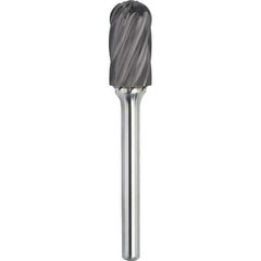 Made in USA - 1/2" Cut Diam, 1/4" Shank Diam, Cylinder with Radius Head Aluma Cut Burr - Carbide, 1" LOC, 2-3/4" OAL - Exact Tool & Supply