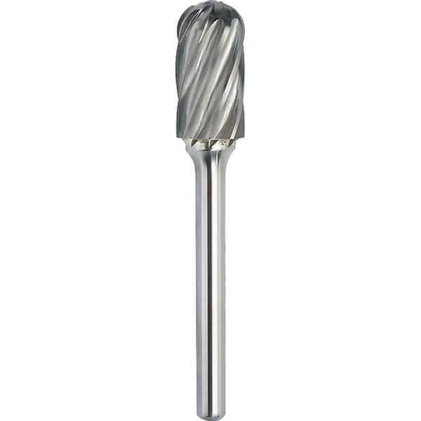 Made in USA - 3/16" Cut Diam, 1/4" Shank Diam, Cylinder with Radius Head Aluma Cut Burr - Carbide, 5/8" LOC, 2" OAL - Exact Tool & Supply