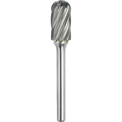 Made in USA - 3/16" Cut Diam, 1/4" Shank Diam, Cylinder with Radius Head Aluma Cut Burr - Carbide, 5/8" LOC, 2" OAL - Exact Tool & Supply