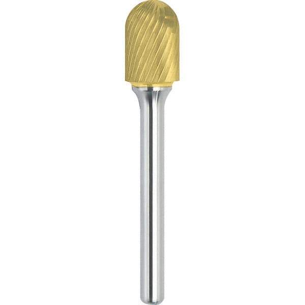 Made in USA - 6.3mm Cut Diam, 0.1181" Shank Diam, Cylinder with Radius Head Single Cut Burr - Carbide, 12.7mm LOC, 50mm OAL - Exact Tool & Supply