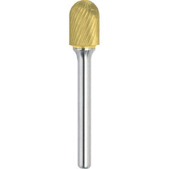 Made in USA - 6.3mm Cut Diam, 0.1181" Shank Diam, Cylinder with Radius Head Single Cut Burr - Carbide, 12.7mm LOC, 50mm OAL - Exact Tool & Supply