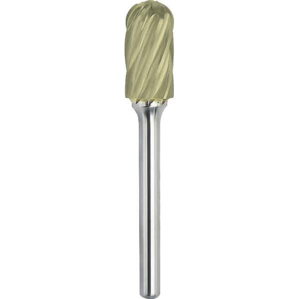 Made in USA - 5/8" Cut Diam, 3/8" Shank Diam, Cylinder with Radius Head Aluma Cut Burr - Carbide, 1" LOC, 2-3/4" OAL - Exact Tool & Supply