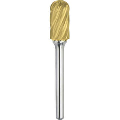 Made in USA - 3/16" Cut Diam, 1/4" Shank Diam, Cylinder with Radius Head Aluma Cut Burr - Carbide, 5/8" LOC, 2" OAL - Exact Tool & Supply