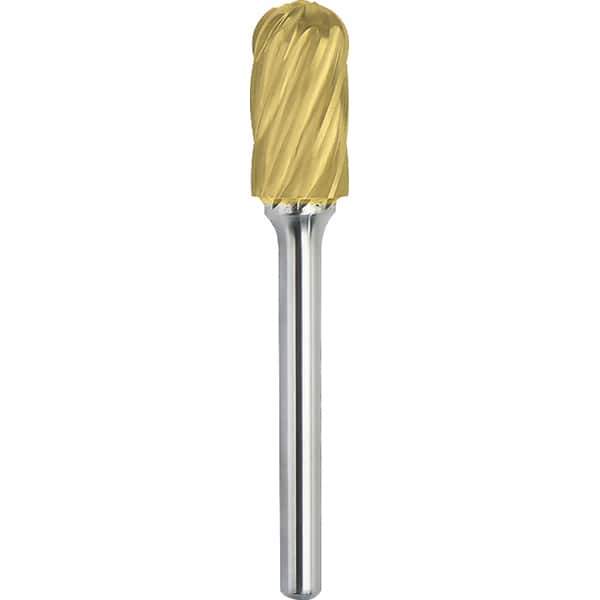 Made in USA - 3/8" Cut Diam, 1/4" Shank Diam, Cylinder with Radius Head Aluma Cut Burr - Carbide, 3/4" LOC, 2-1/2" OAL - Exact Tool & Supply