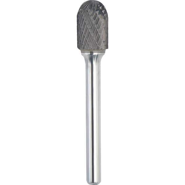 Made in USA - 1" Cut Diam, 3/8" Shank Diam, Cylinder with Radius Head Double Cut Burr - Carbide, 1" LOC, 2-3/4" OAL - Exact Tool & Supply