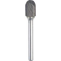 Made in USA - 1" Cut Diam, 1/4" Shank Diam, Cylinder with Radius Head Double Cut Burr - Carbide, 1" LOC, 2-3/4" OAL - Exact Tool & Supply