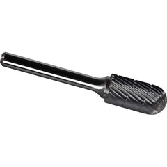 Made in USA - 1" Cut Diam, 1/4" Shank Diam, Cylinder with Radius Head Chipbreaker Cut Burr - Carbide, 1" LOC, 2-3/4" OAL - Exact Tool & Supply