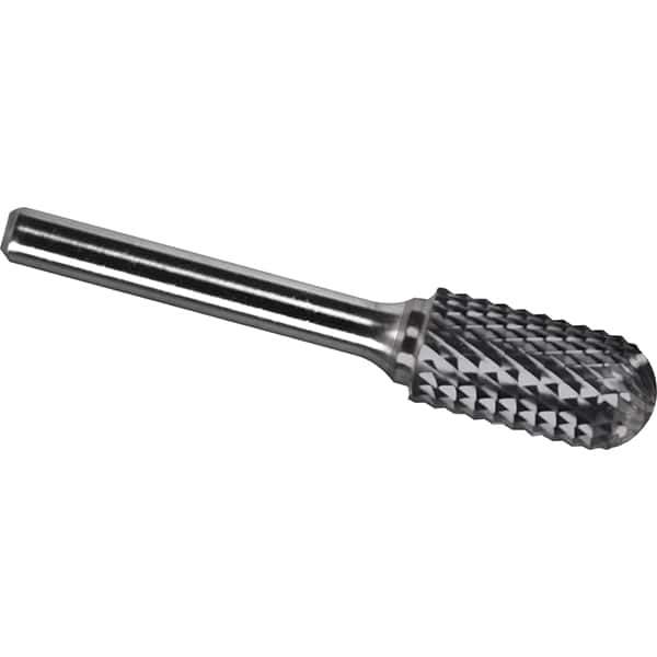 Made in USA - 3/4" Cut Diam, 1/4" Shank Diam, Cylinder with Radius Head Diamond Cut Burr - Carbide, 1" LOC, 2-3/4" OAL - Exact Tool & Supply